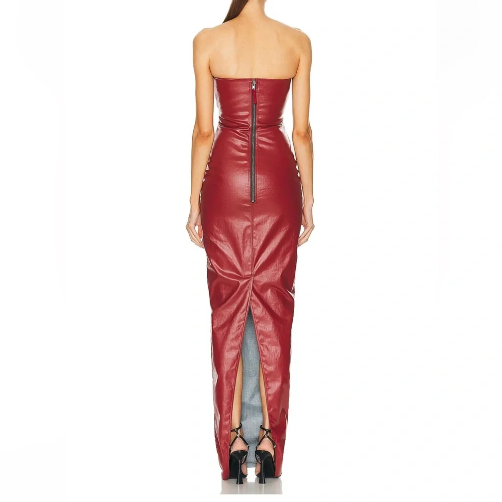 Rick Owen’s Red Leather Look Prong Dress Waxed Denim size 6 IT 42 - Picture 3 of 9